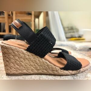 Women's Black Espadrille Wedge Sandals - Braided Jute Heel